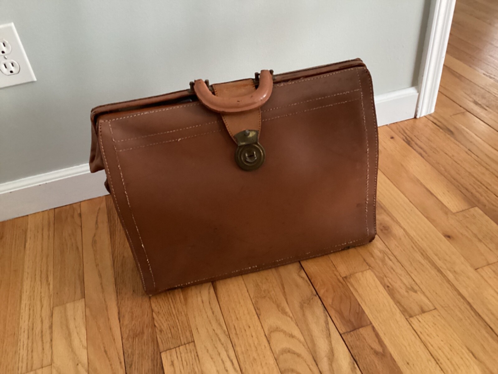Vintage 60s Split Cowhide Leather Handled Briefcase Bag USA