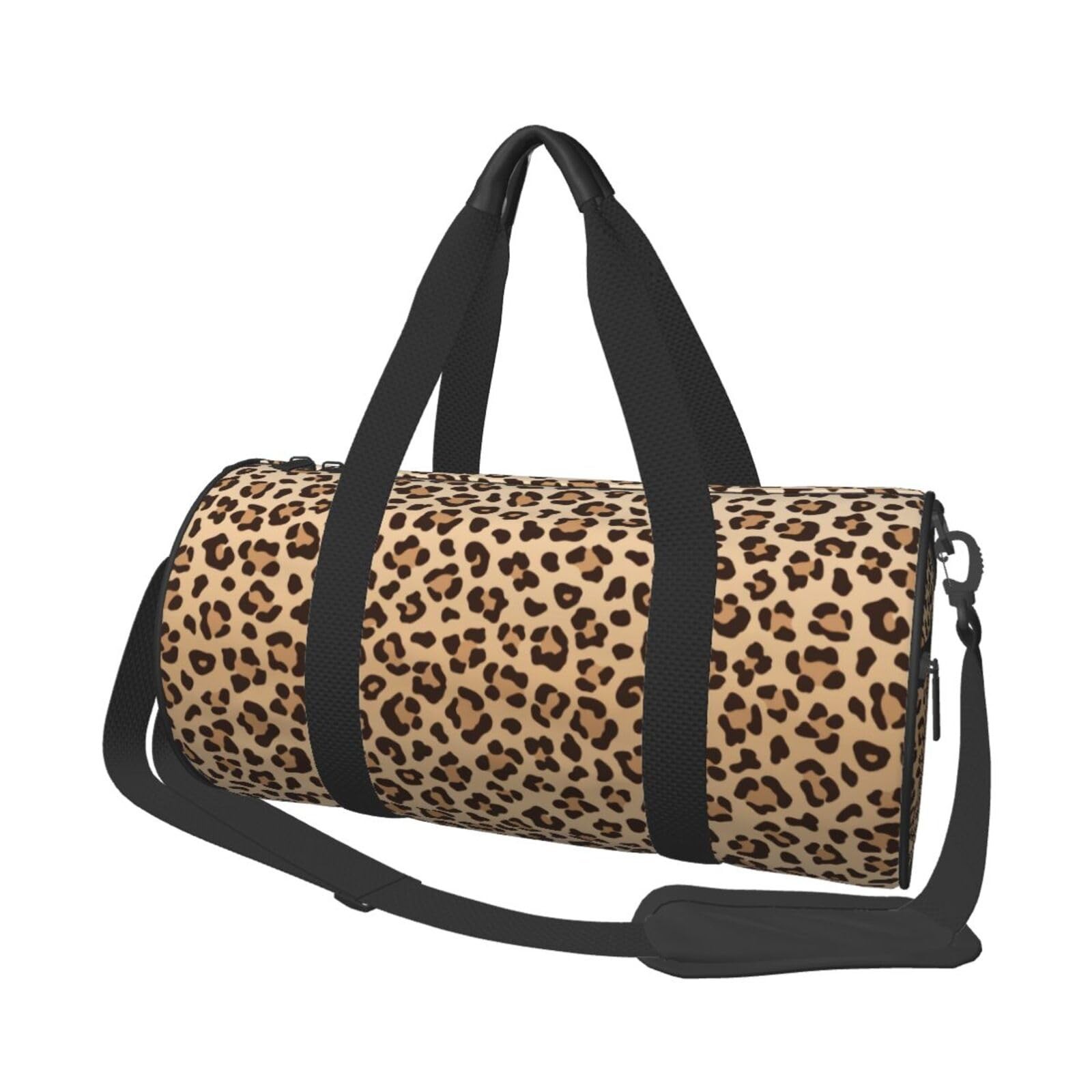Leopard Print Sports Gym Bag with Shoes Compartment Travel Duffel for Women
