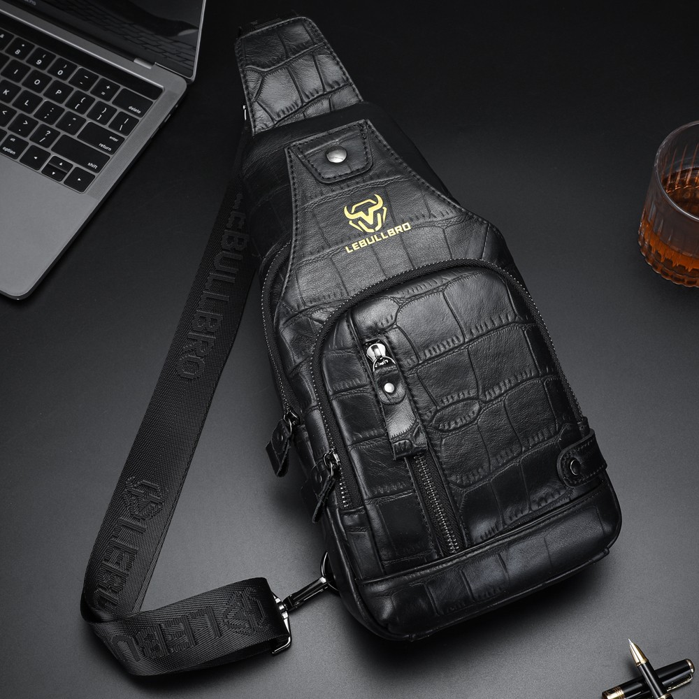 Men’s Genuine Leather Crossbody Sling Bag Multi-Pocket Chest Bag for Daily Use