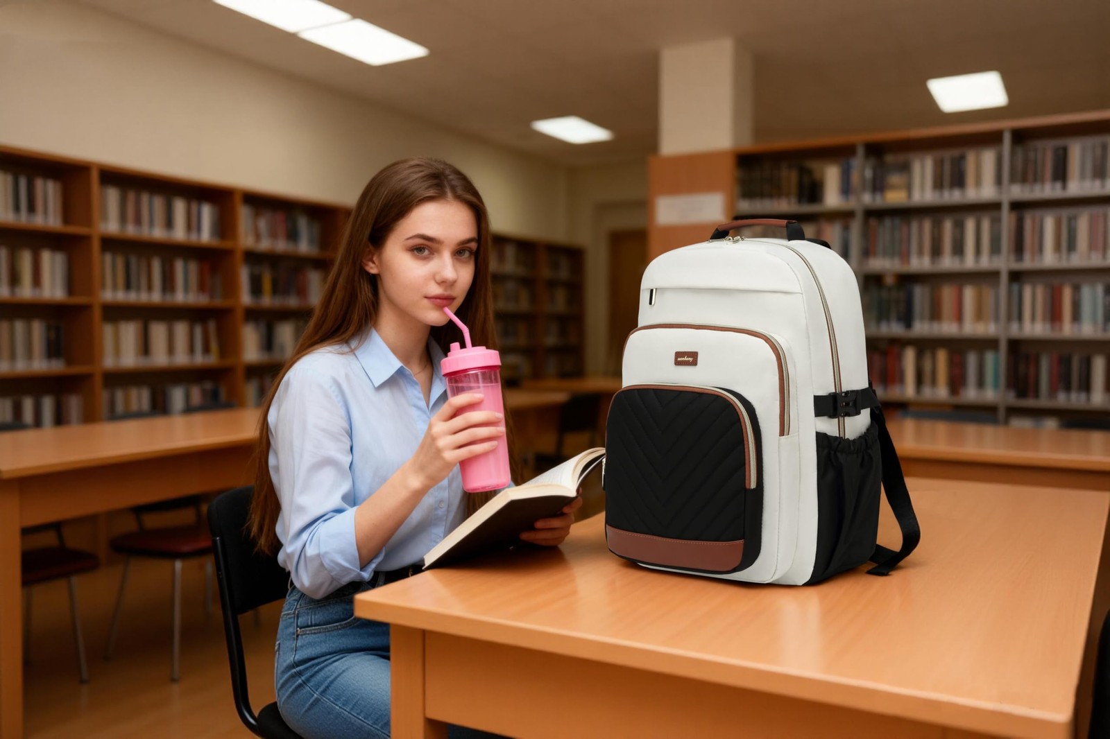 Backpack For Women Laptop Bag Travel Work Computer Carry On White Black Brown