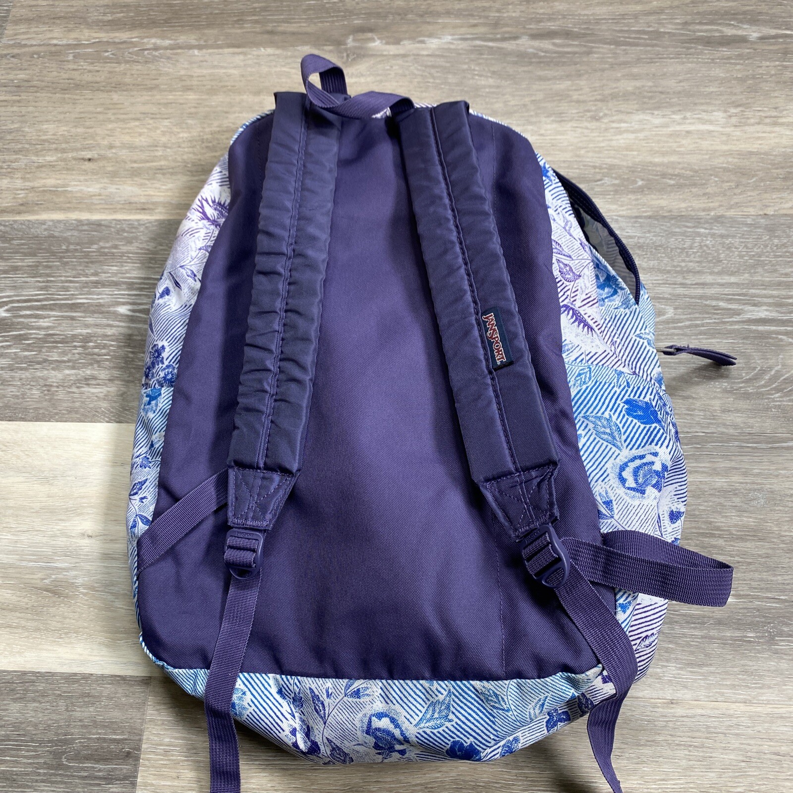 JanSport Superbreak backpack striped floral purple blue green