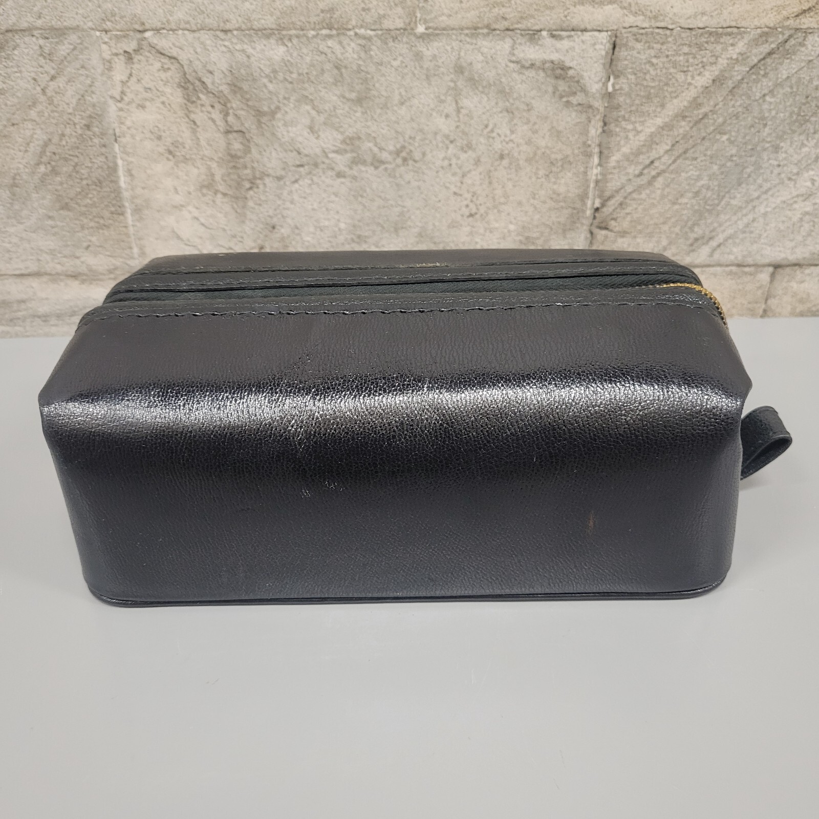 Salvatori Morocco Leather Toiletry Medical Bag Black with Yellow Lining