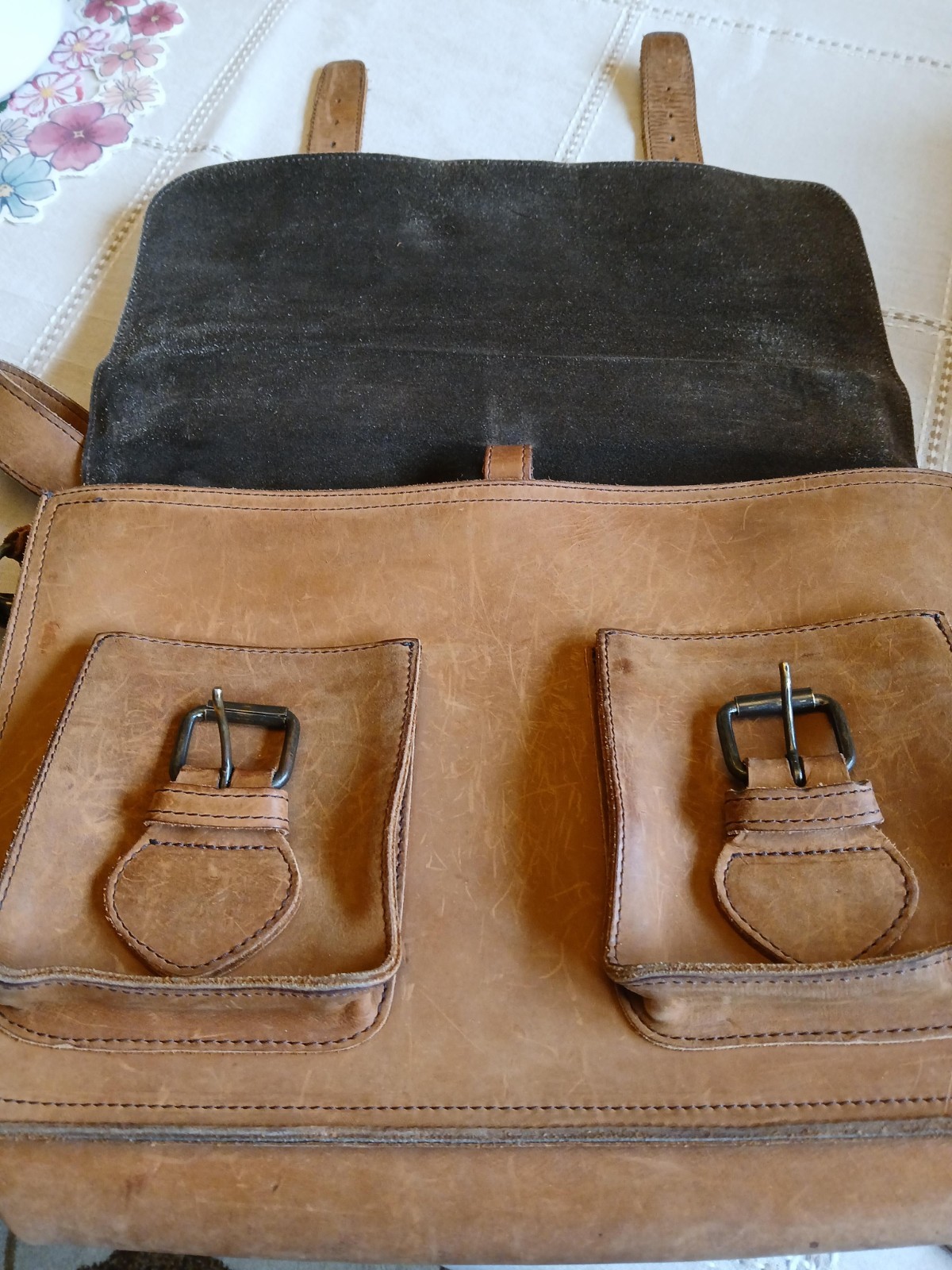 MEN’S VINTAGE BUFFALO JACKSON TRADING Co LEATHER DOUBLE POCKET MESSENGER BAG