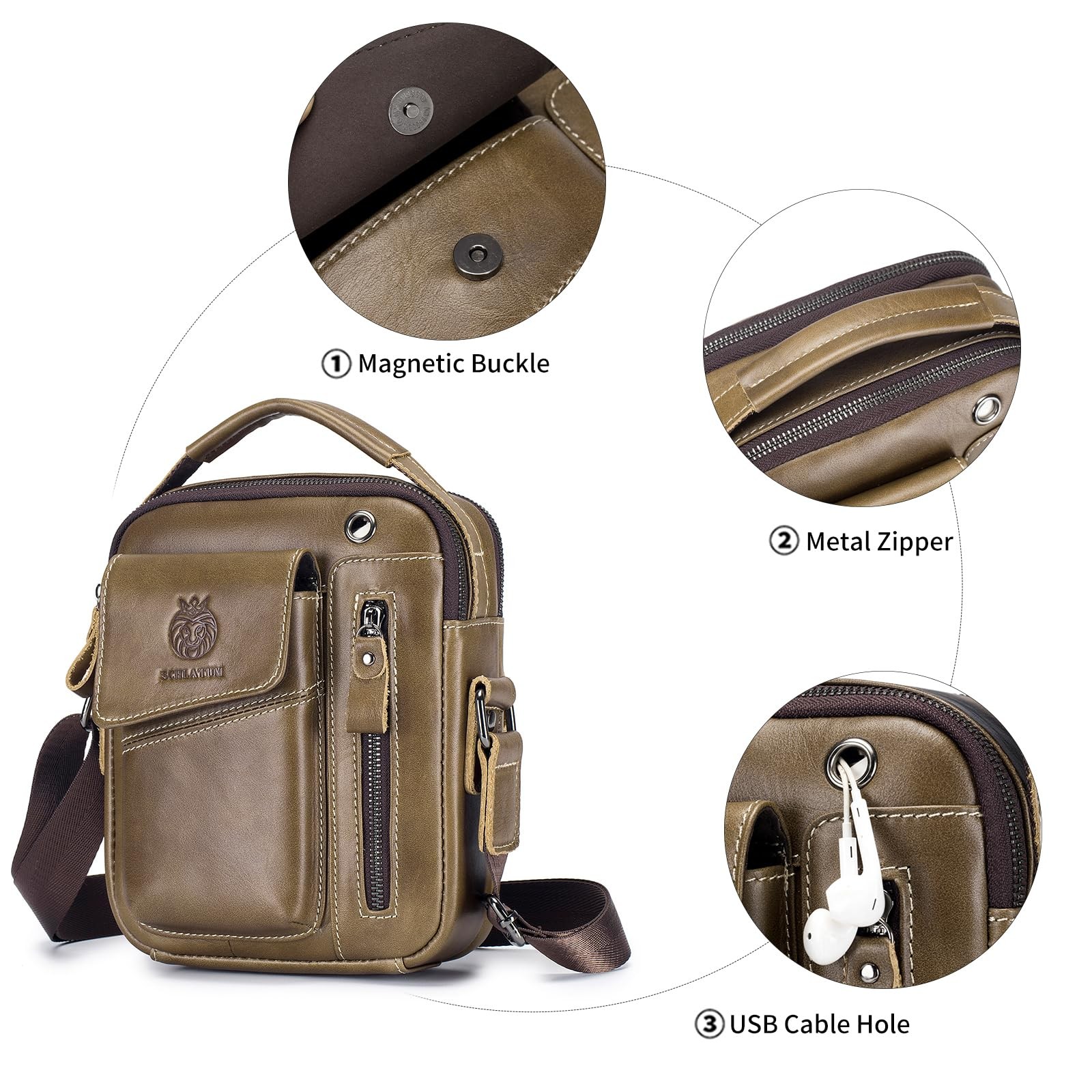 Leather Shoulder Bag Men Small Crossbody Purse Handbag Travel Business Casual