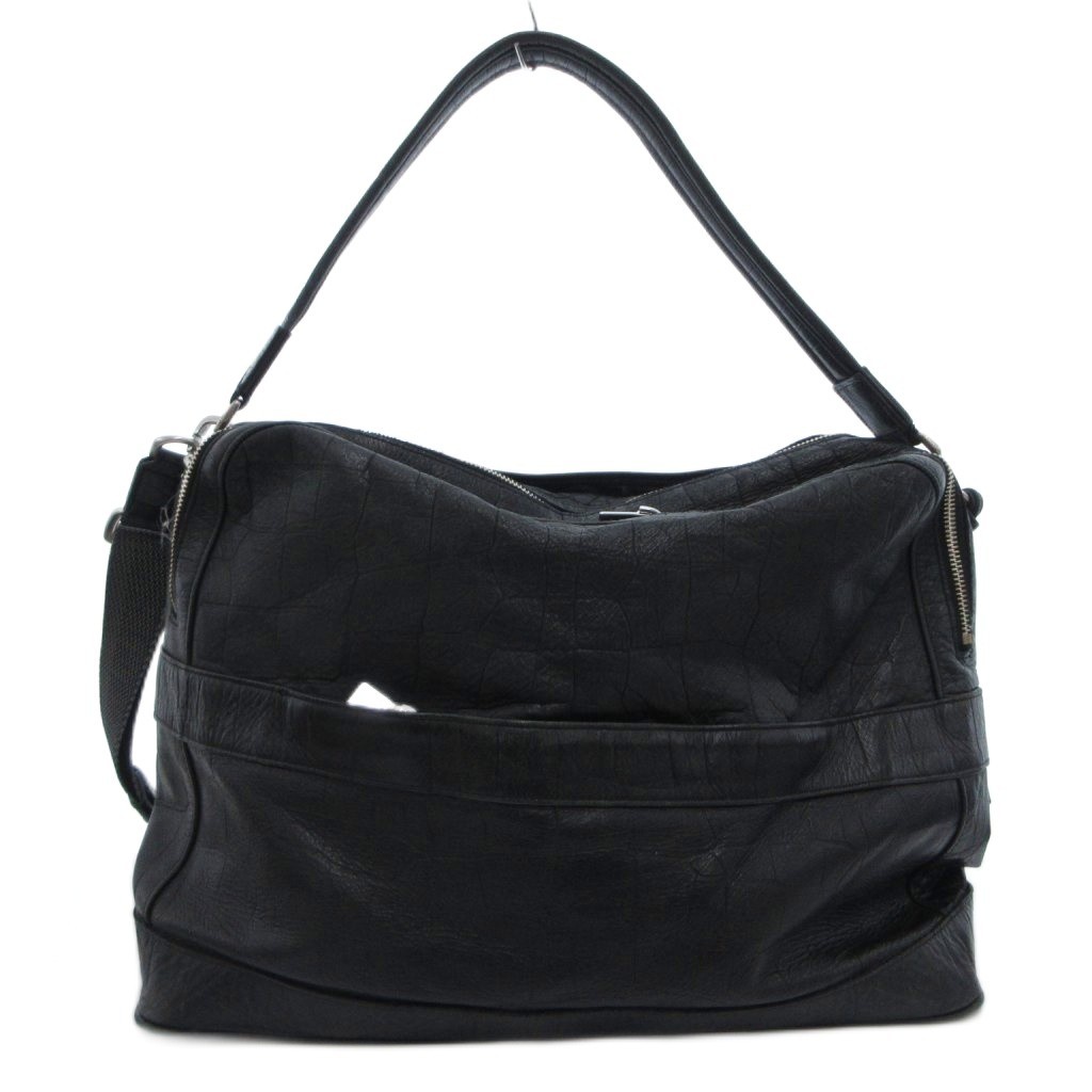 Aniary Croco Leather 2-Way Shoulder Bag Black Vintage, 31cm x 48cm, Used