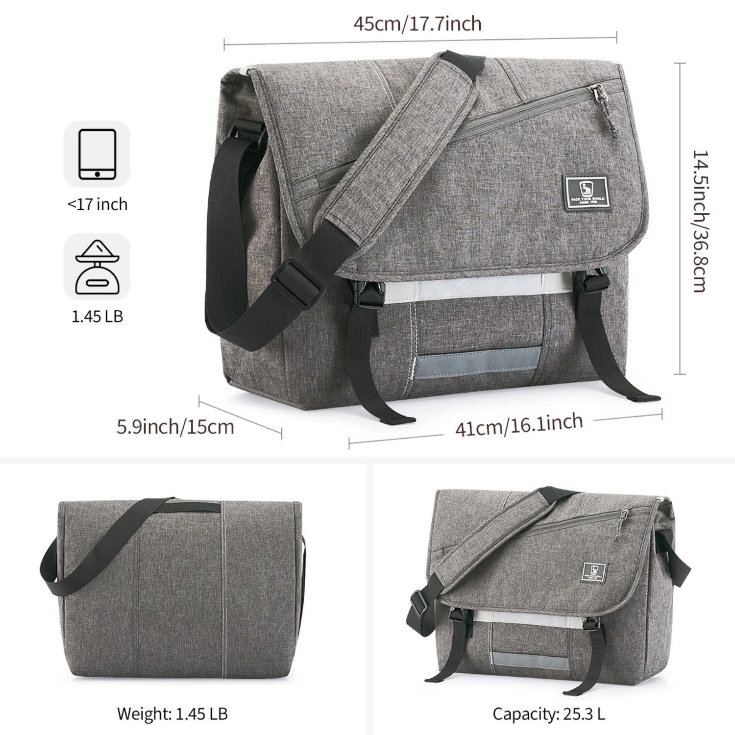 OIWAS Messenger Bag 17″ Laptop Crossbody Bag Case Men’s Business Shoulder Bag