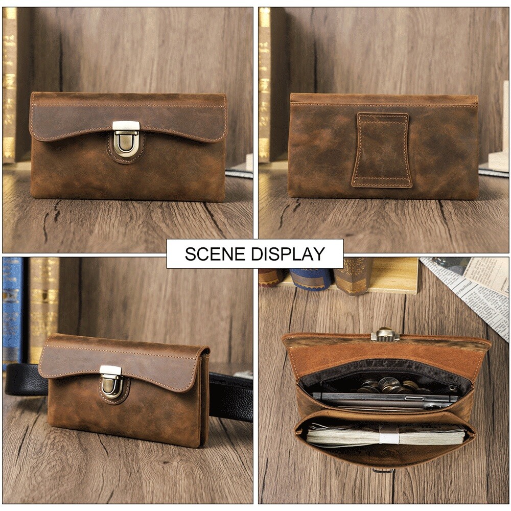 Genuine Leather Cell Phone Belt Clip Holster RFID Waist Bag Wallet Carrying Case