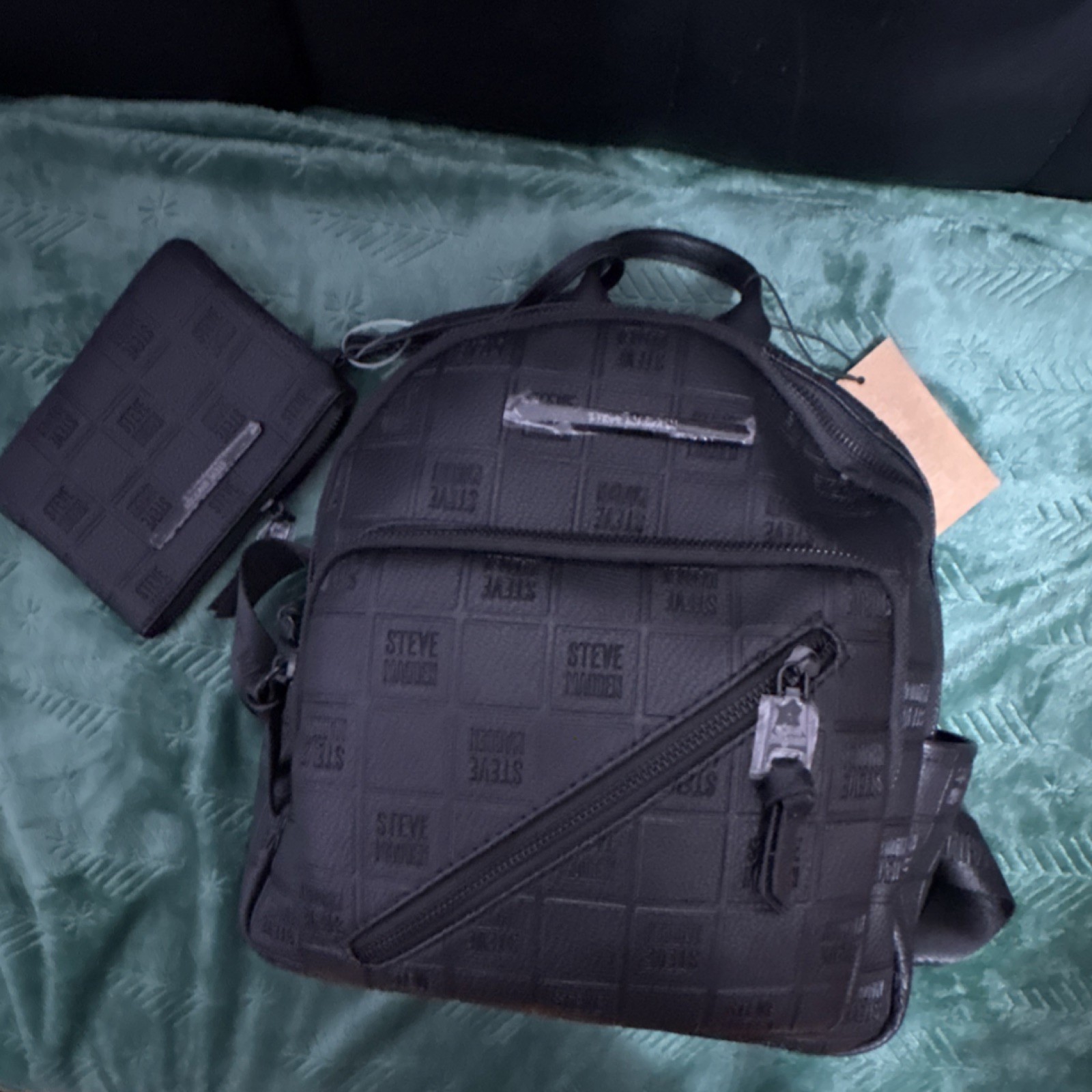 Steve Madden Black Logo Print Men’s Backpack & Wallet Set, Adjustable Strap