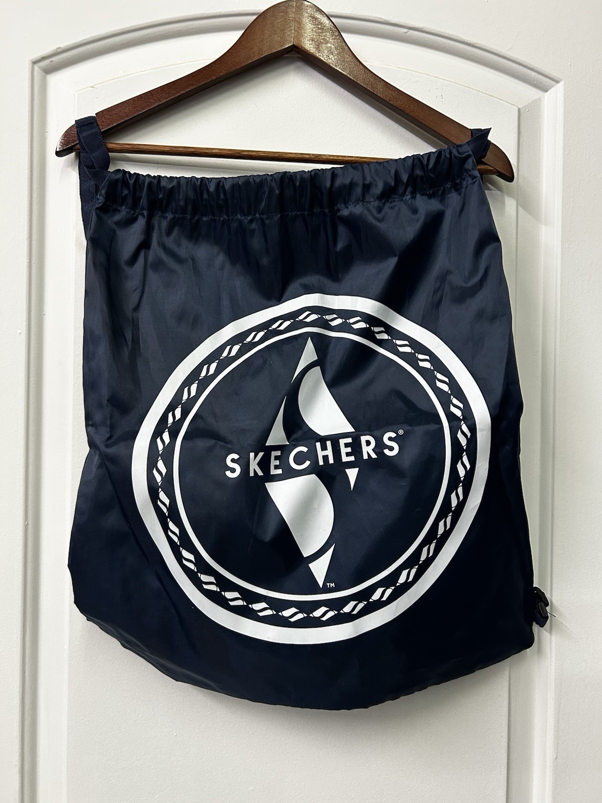 Skechers Brand Backpack Nylon Drawstring Gym Shoe Bag Carry Tote Navy Blue Clean