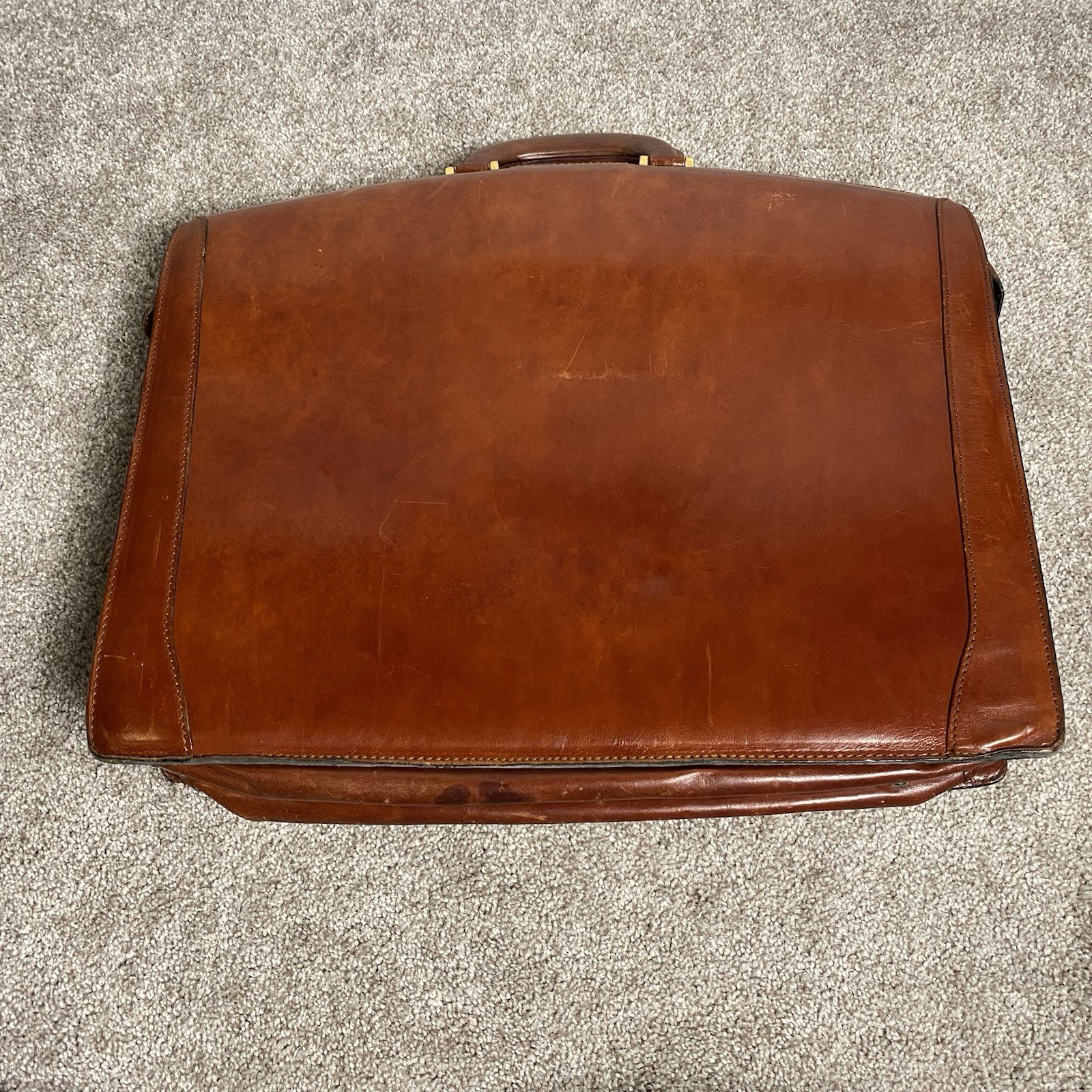 VTG Bosca Old Leather Partners Large Brief Case Bag Lock/Key Cognac Nice Patina