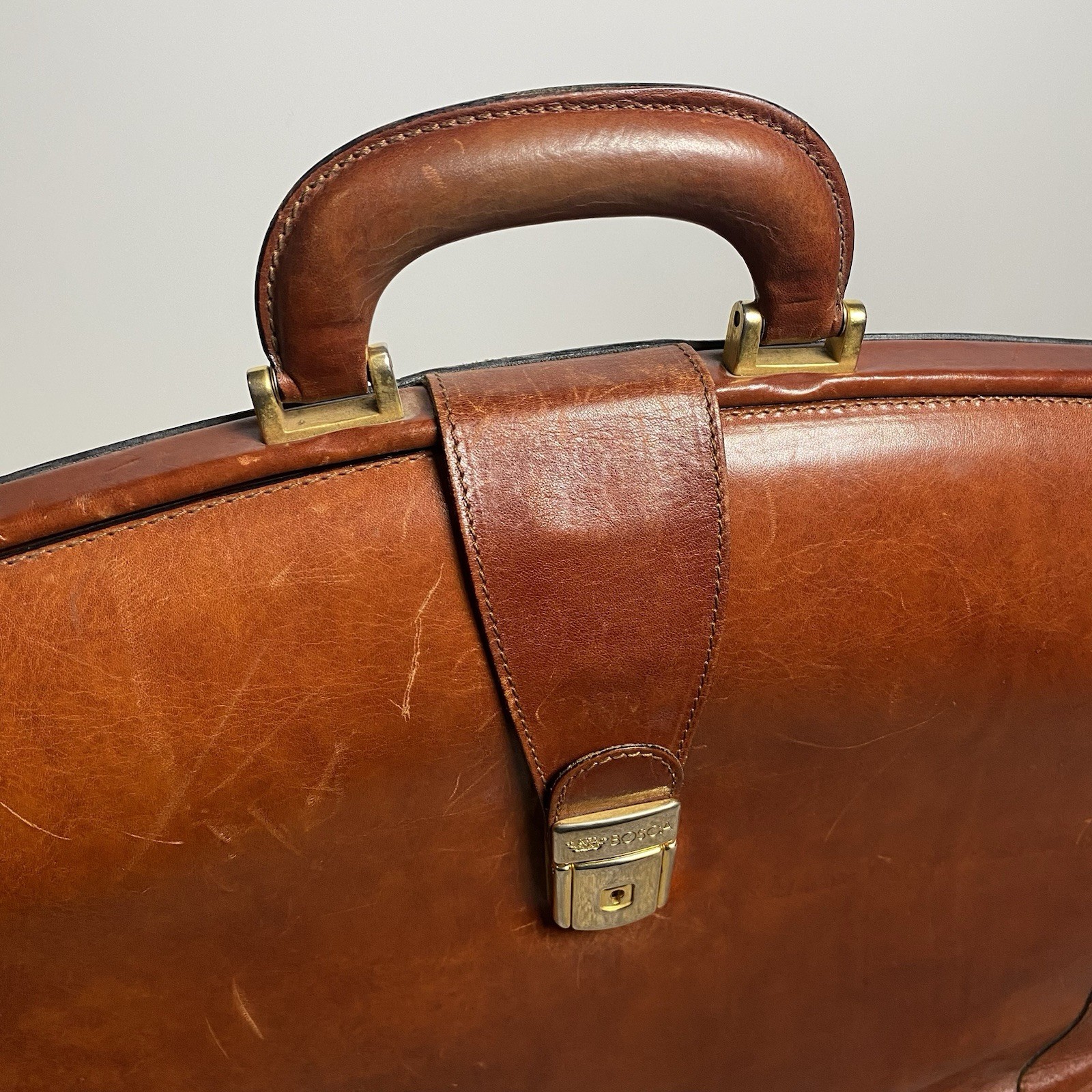VTG Bosca Old Leather Partners Large Brief Case Bag Lock/Key Cognac Nice Patina