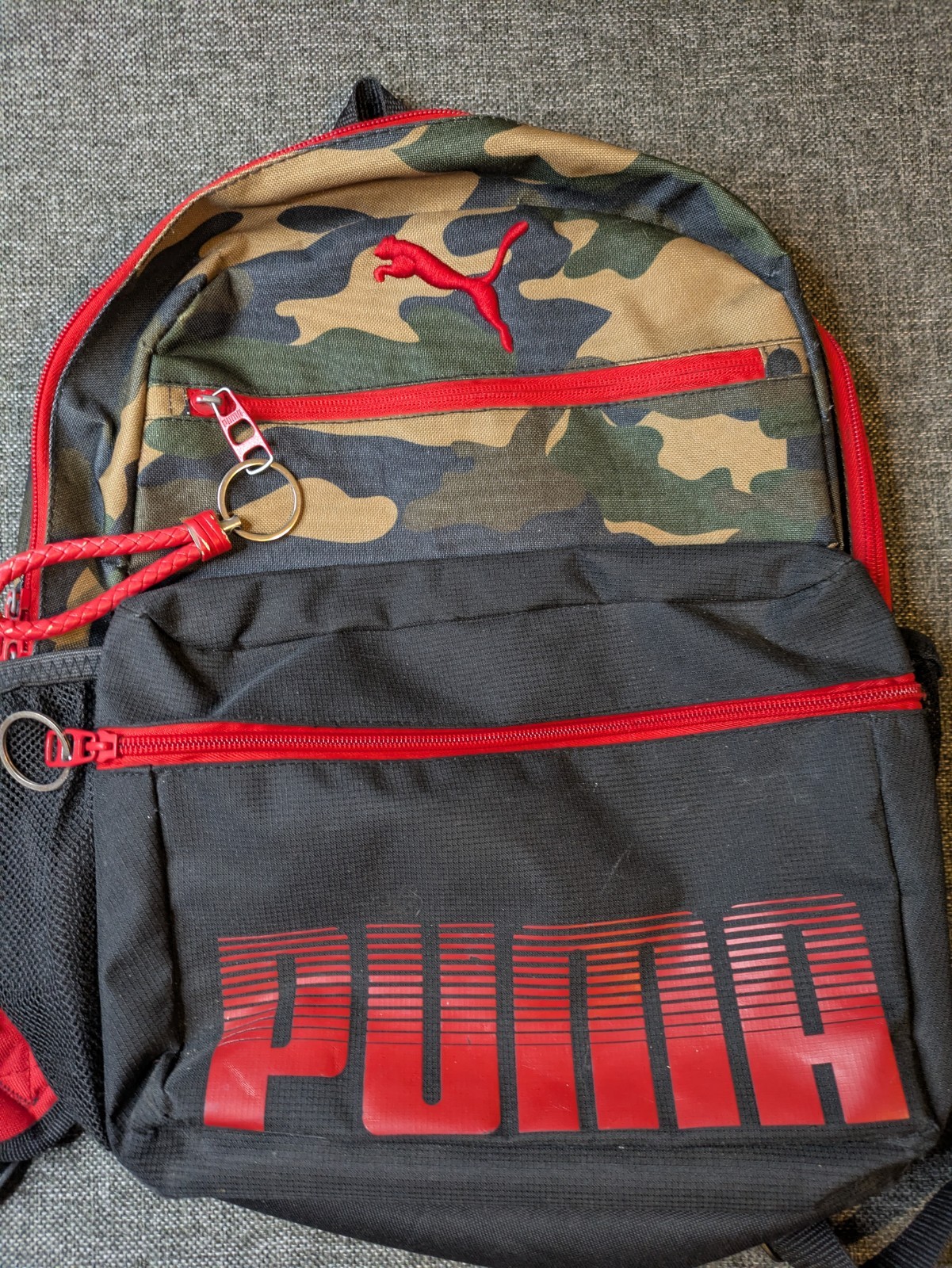 PUMA Red & Black Camo Backpack With Multiple Pockets School Bag