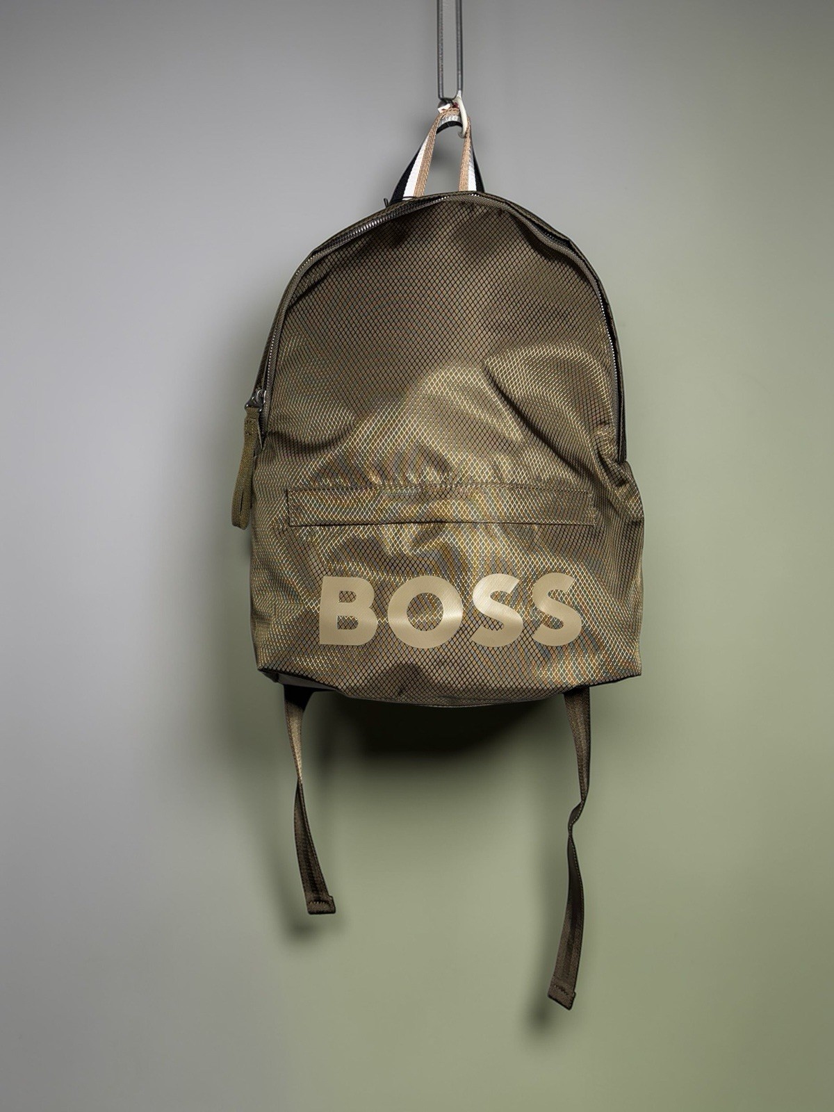 Hugo Boss Pixel R Backpack Tonal Logo Olive Brown Recycled Fabric NWT