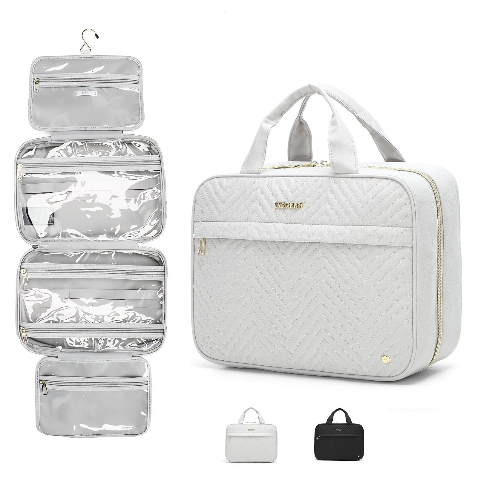 BESMART Waterproof Toiletry Bag Cosmetic 12.2 x 9.5 x 4.3 inches, Grey