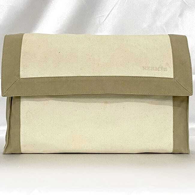 Hermes Clutch Bag Tapidocell ec-22048 Beige White Good Condition With Pouch