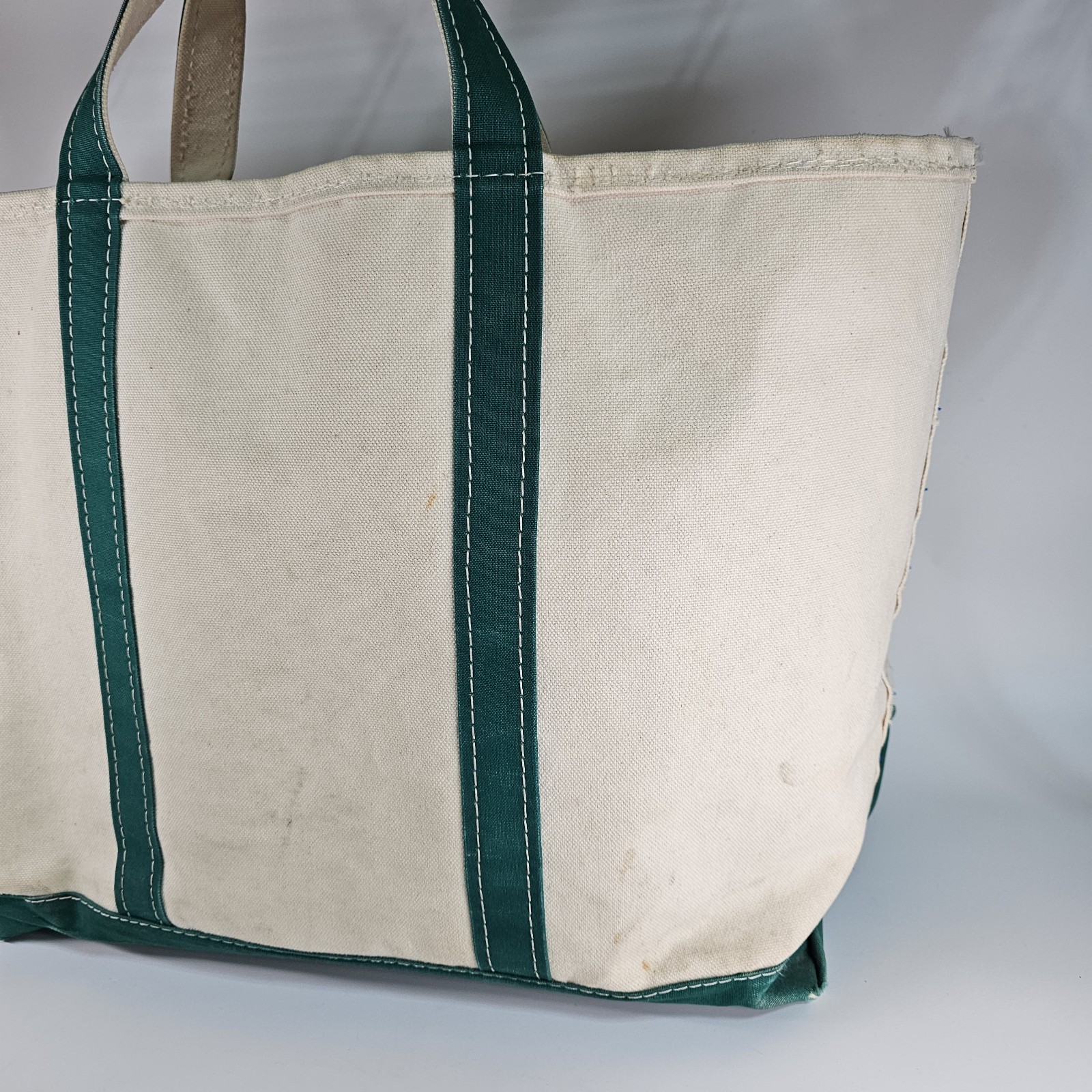 Vtg LL Bean Boat And Tote Bag Canvas Green Zip Top Heavyweight Large 21x13x7
