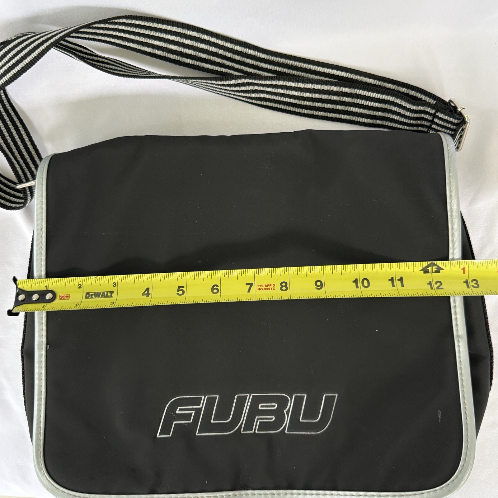FUBU Early 2000s Crossbody Bag Black Silver Y2K Shoulder Laptop Book School Bag