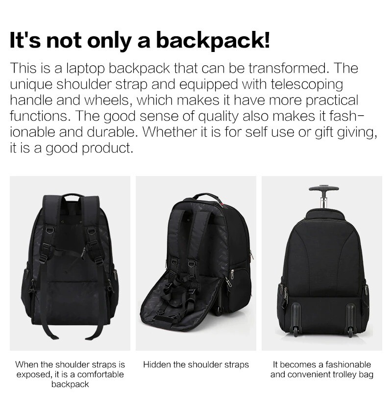 Trolley Bag Men Travel Luggage Backpack Wheels Suitcase Fashion Rucksack Large