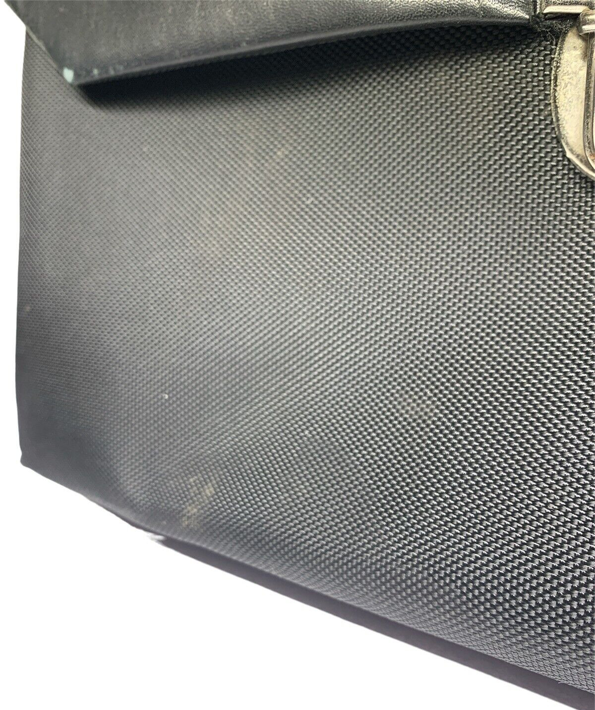 BOSCA Black Leather/Ballistic Nylon Flapover Briefcase Messenger Bag