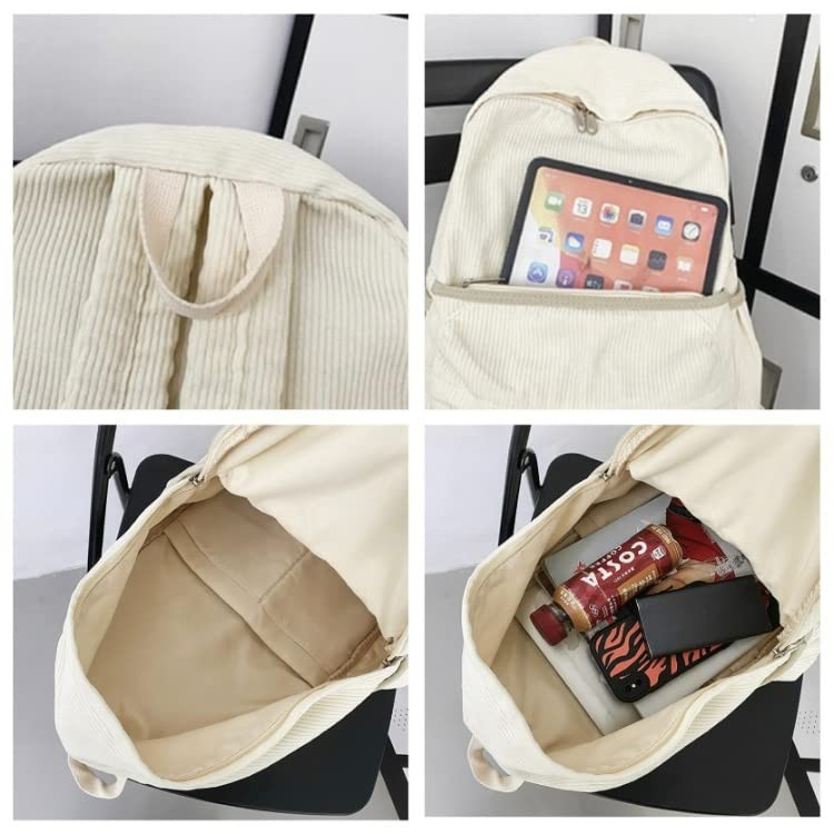 Black Corduroy Backpack, 15.6 inch Laptop, College, Cute Book Bag, Preppy
