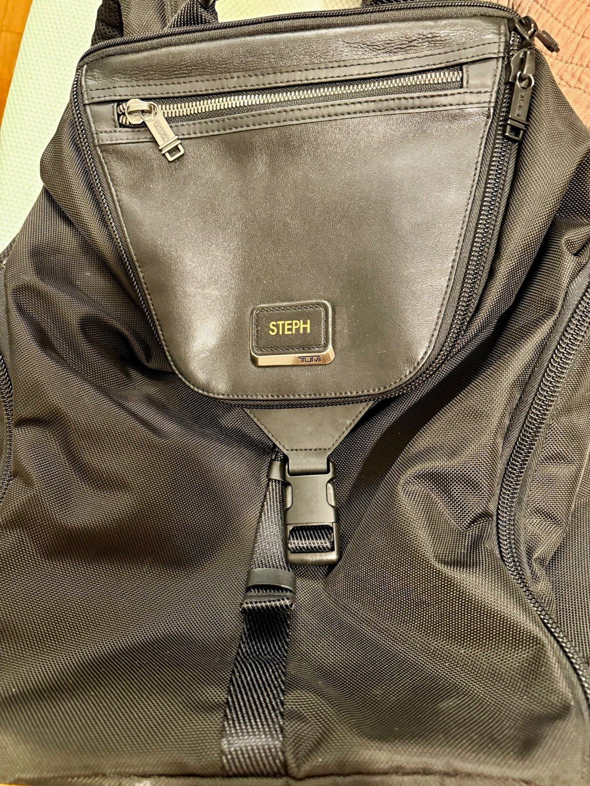TUMI Alpha Black Backpack Medium Zip/Buckle Pockets Hot Stamped STEPH
