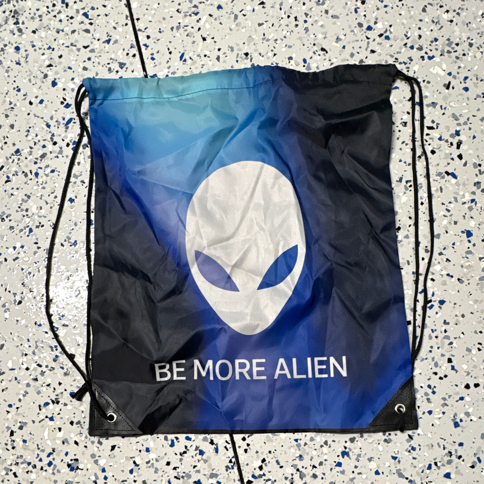 Alien Graphic Drawstring Backpack Gym Sack Black Blue White Alienware