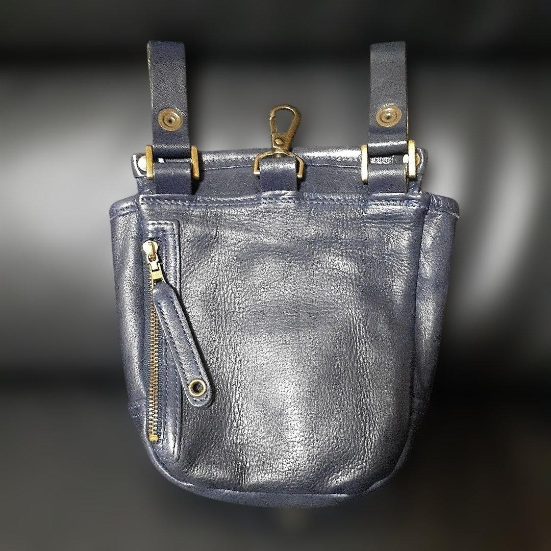 MASTERPIECE MSPC Full Leather 2Way Pouch Blue Belt Bag Waist Pack Used Japan