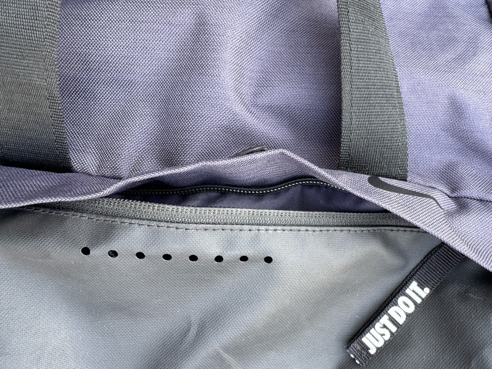 Nike Fold Over Top Zip Up Backpack Gym Bag Navy Blue Just Do It JDI