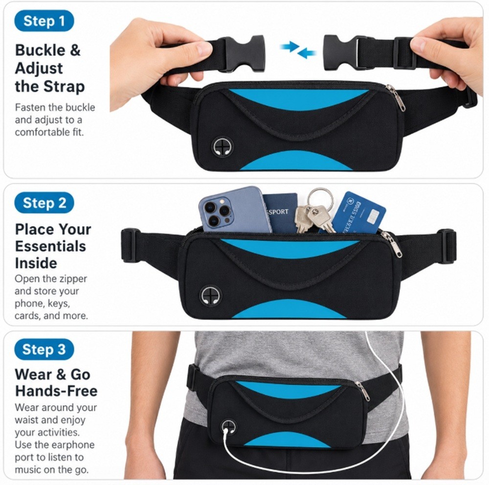 Adjustable Running Belt Water Resistant Waist Pack Fanny Bag Men Women Phone