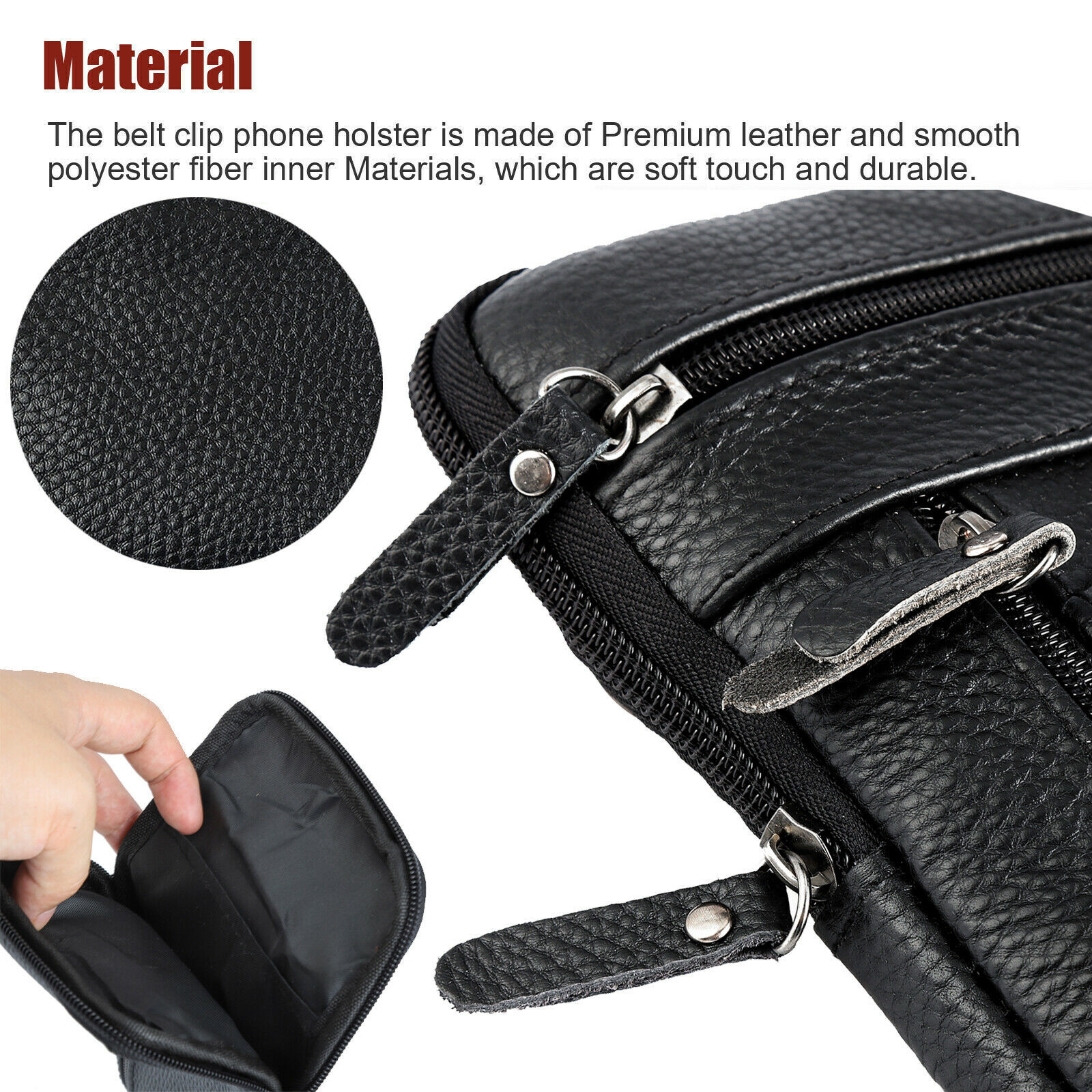 Leather Men Cell Phone Loop Belt Bag Waist Holster Pack Shoulder Pouch Crossbody
