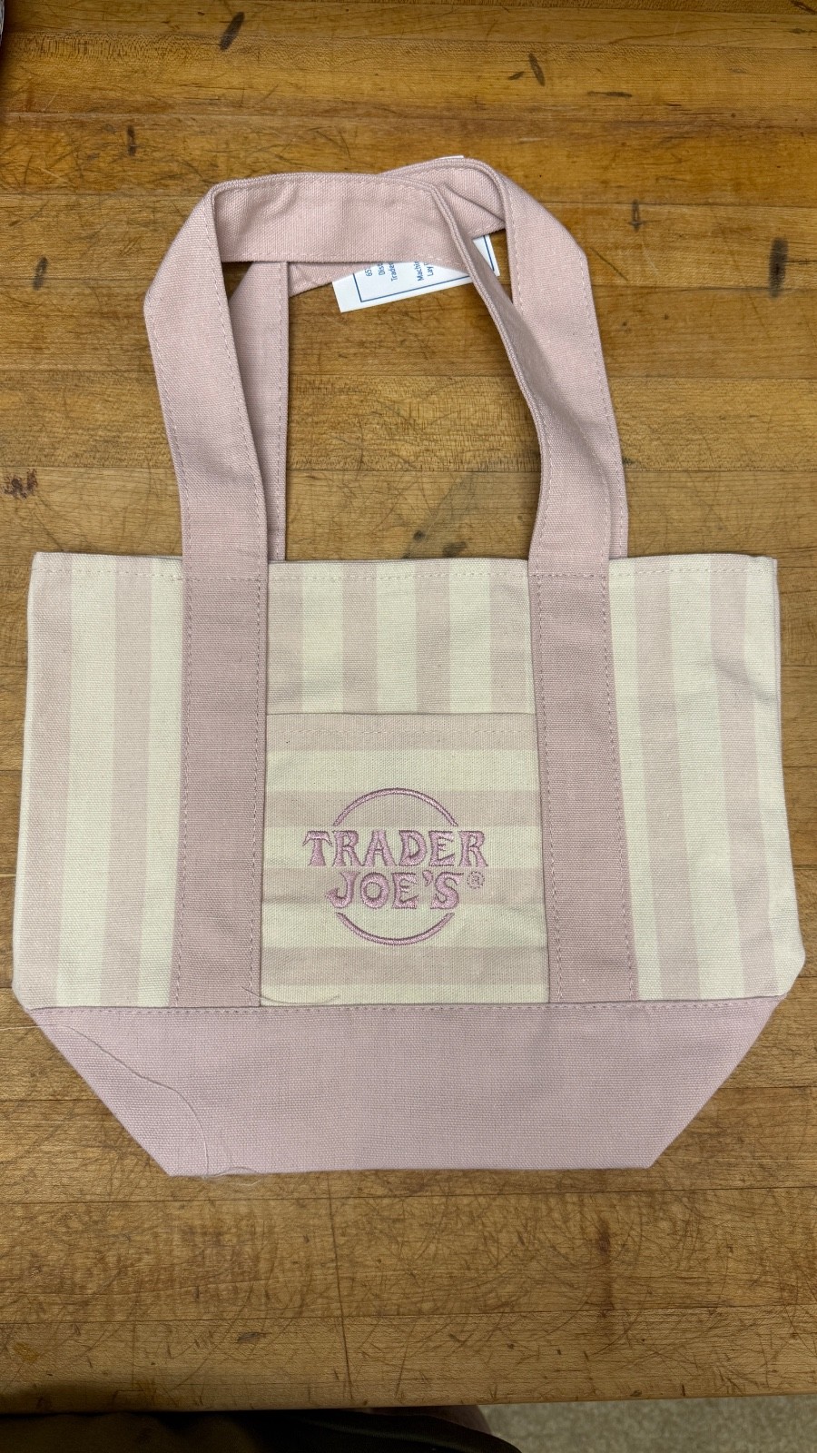 Trader Joes Pastel Stripped Mini Tote Bag Pink New