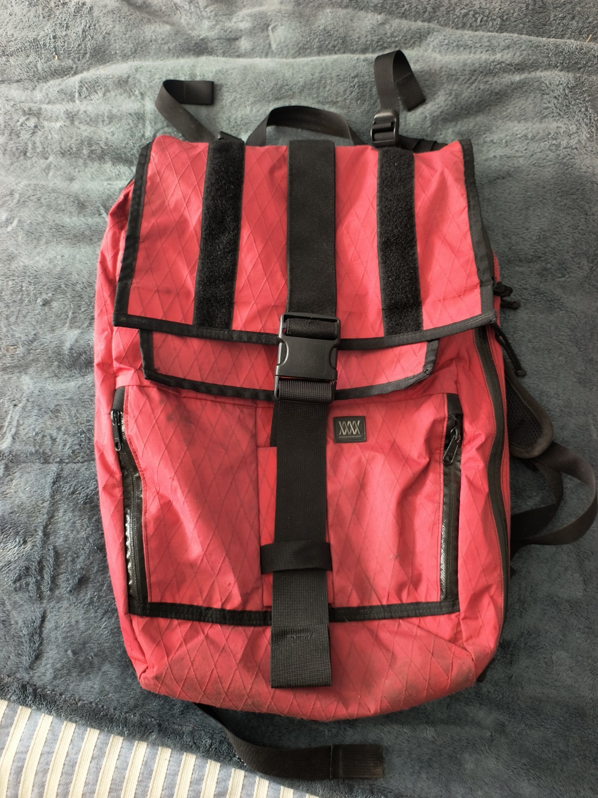 Mission Workshop Vandal- Red Cycling/travel Backpack. Expandable and rolltop.
