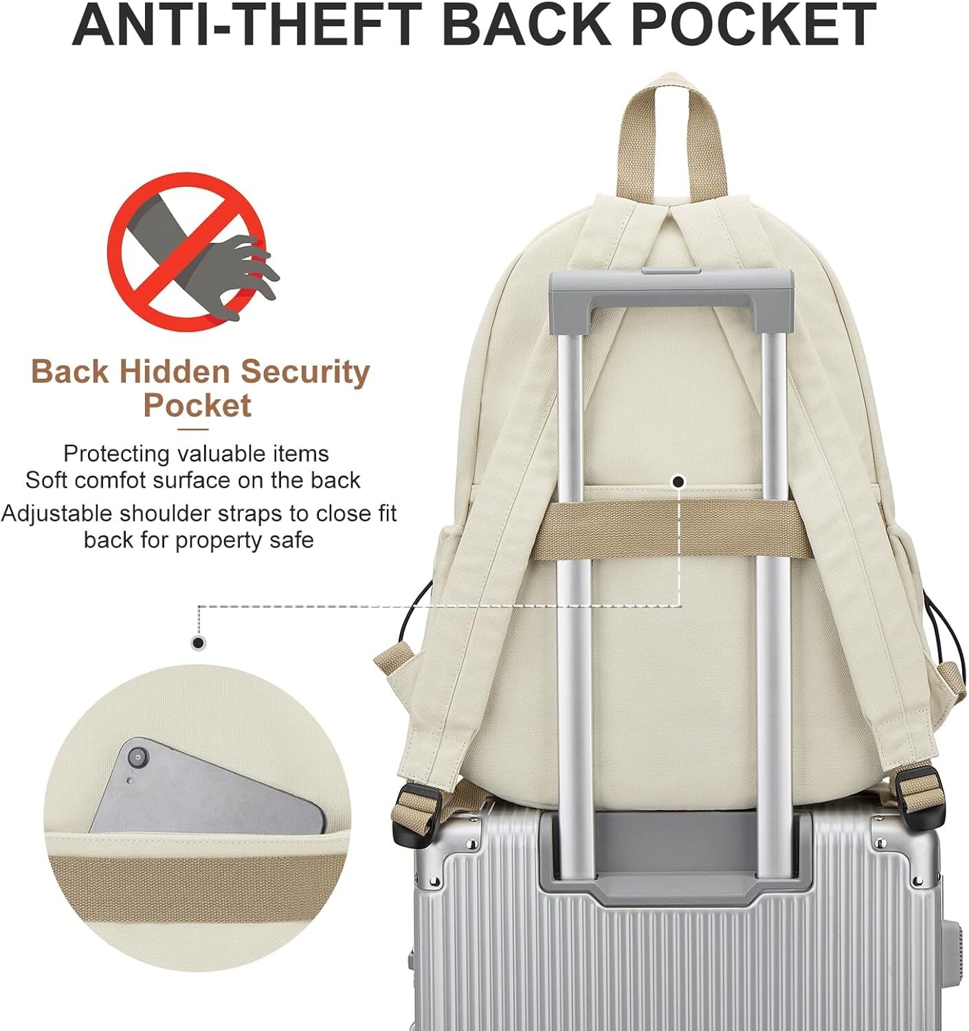 Basic BeigeSchool Backpack For Women Men,Lightweight Casual Daypack