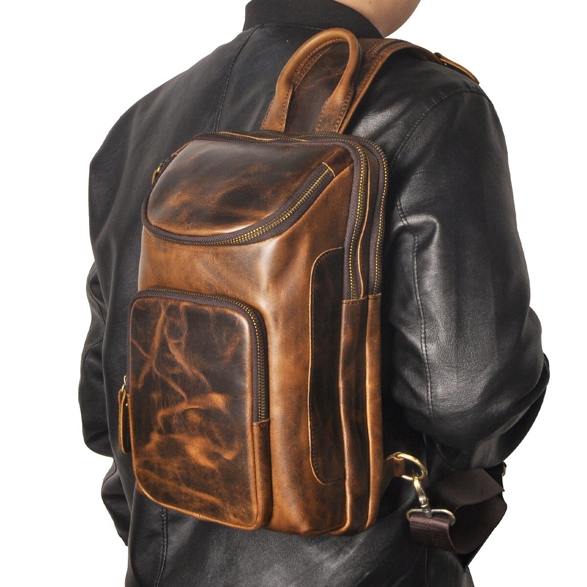 Genuine Crazy Horse Leather Vintage Sling Chest Bag Shoulder Strap Crossbody Bag