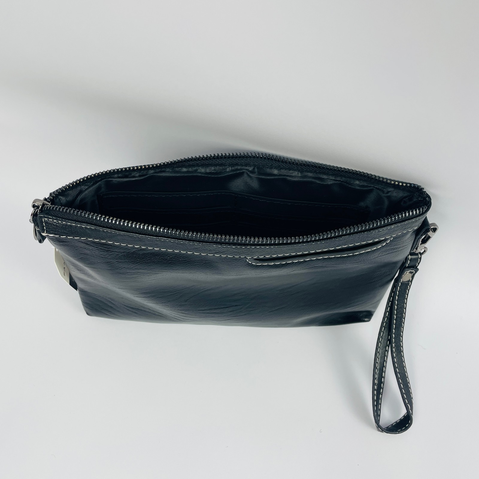 FANLIDE Black Zippered Gentlemen’s Handbag with Detachable Wrist Strap