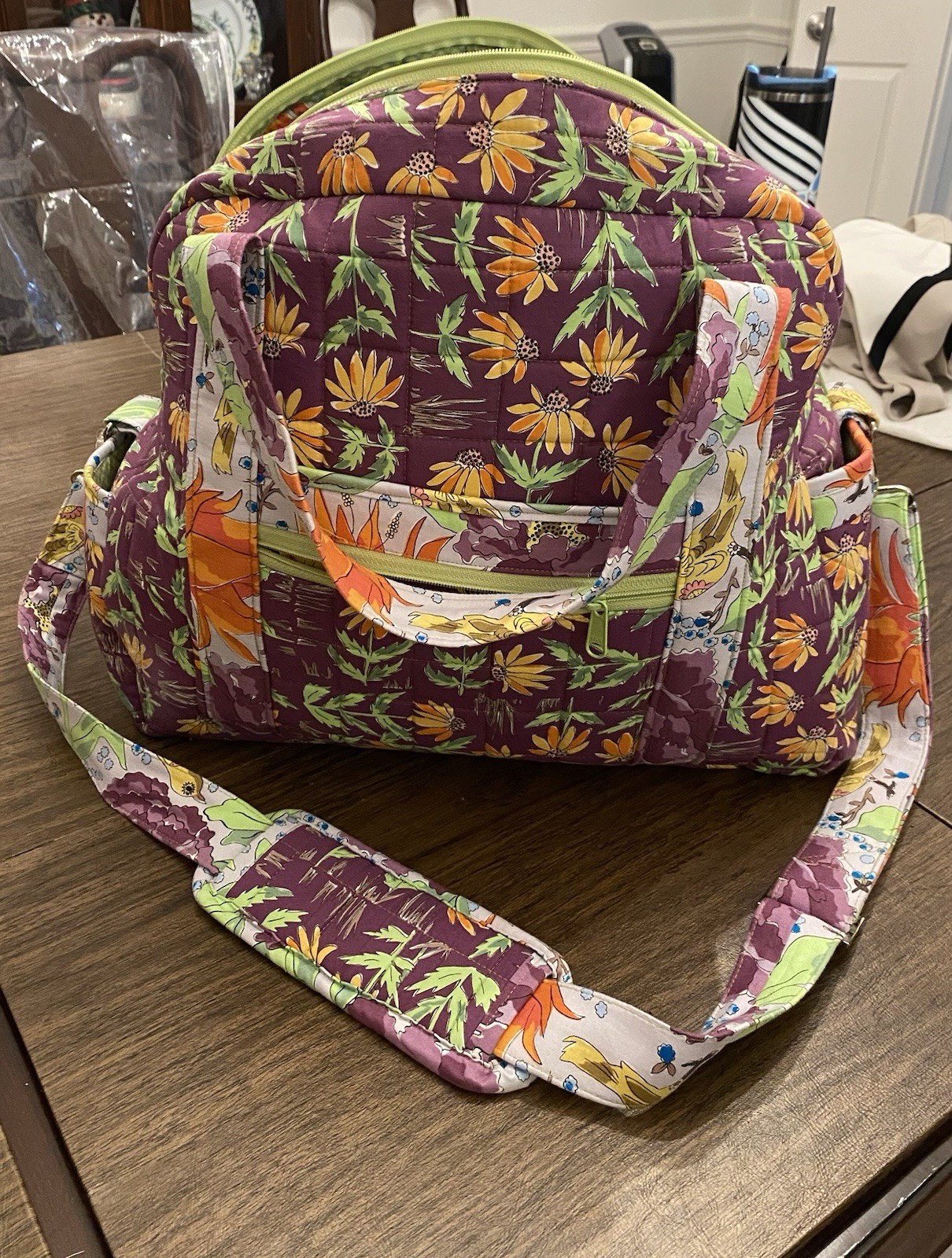 Custom made cotton Vera Bradley inspired large duffle bag – Multiple pockets