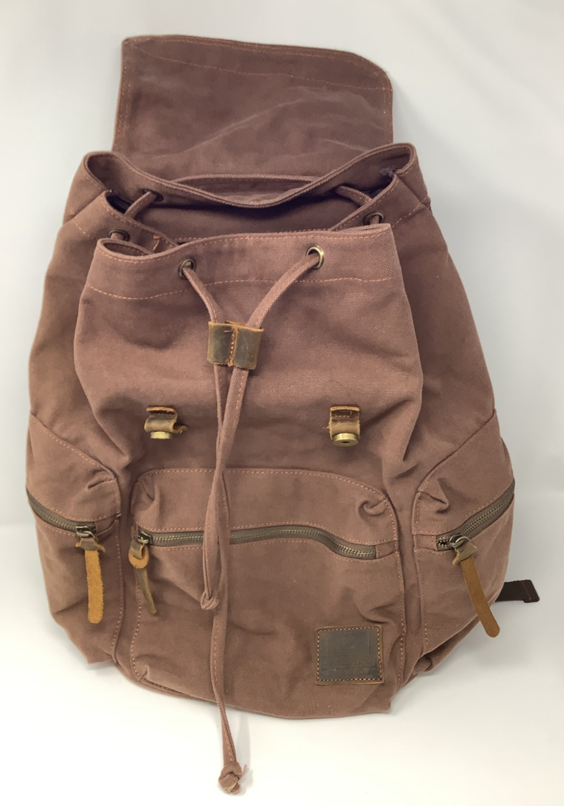 Augur Jans Brown Canvas Leather Backpack Rucksack Hiking Laptop Travel Bag Large