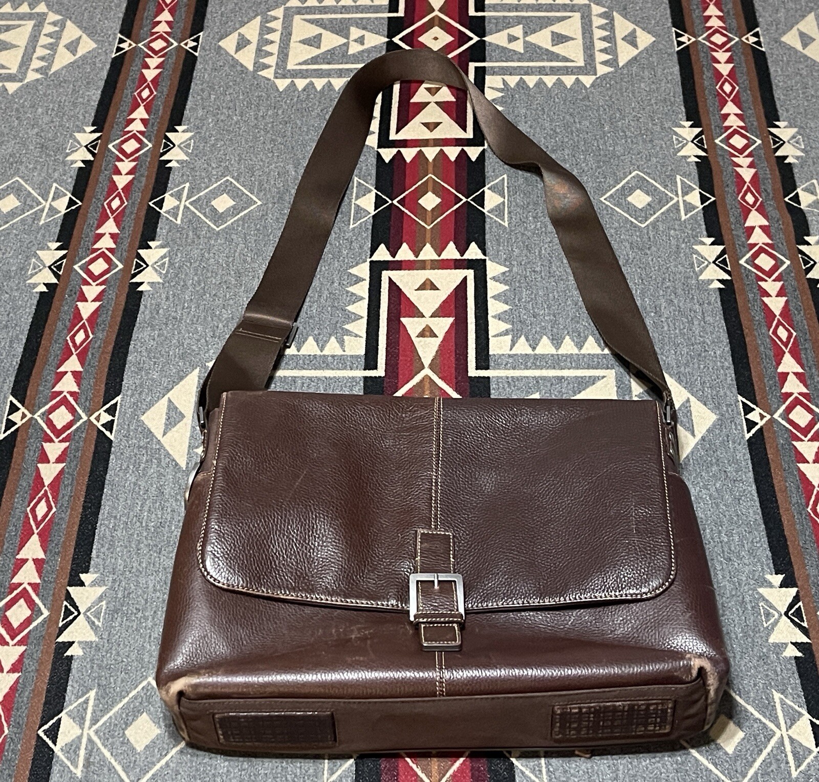 Boconi Canvas Leather Messenger Briefcase Brown Laptop Shoulder Bag