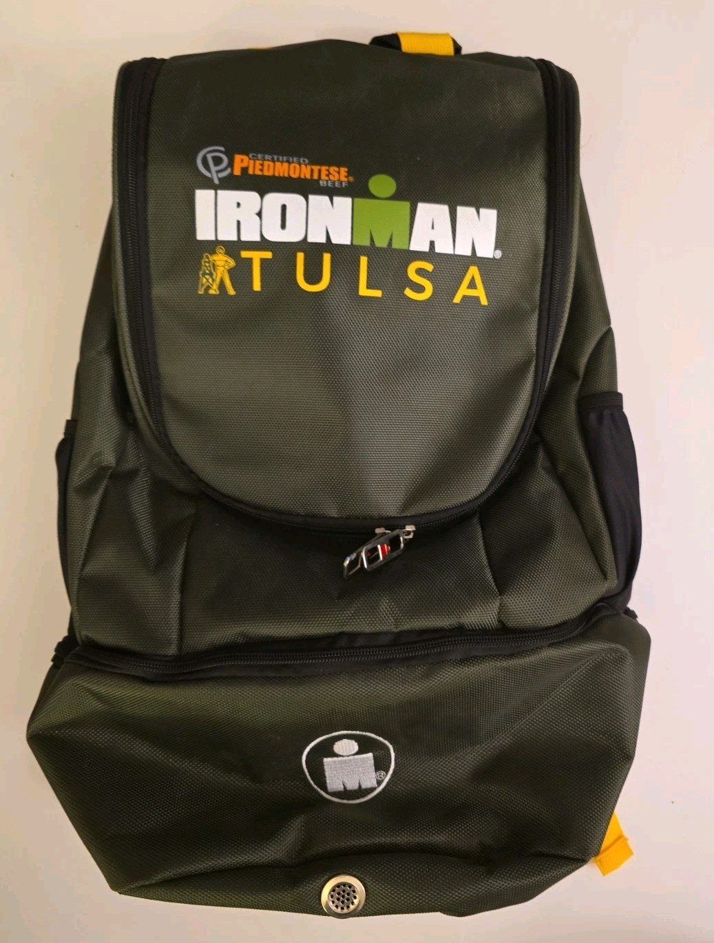 Ironman Tulsa Backpack Green Yellow Event Promo Bag Padded Straps Zippered