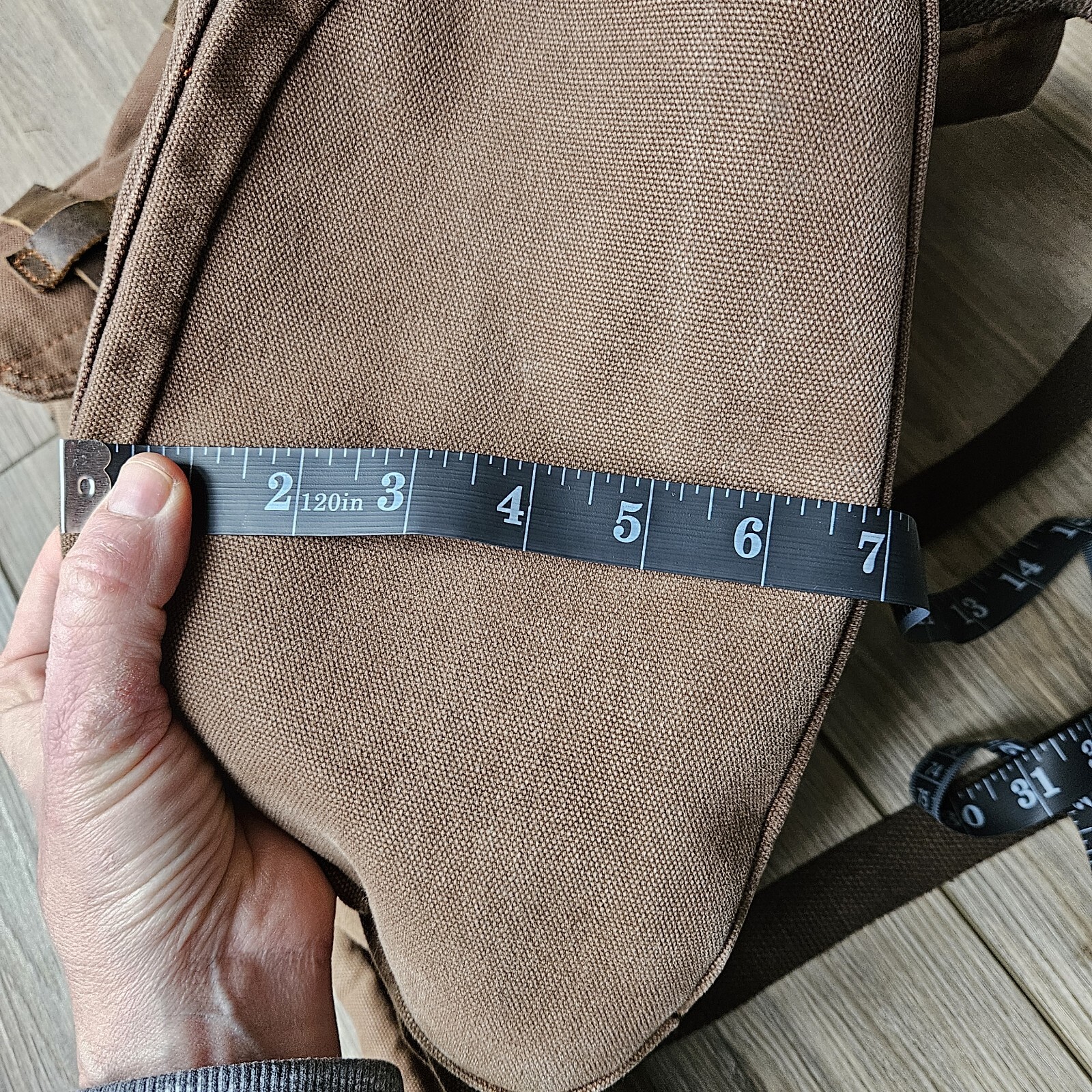 Augur Strauss & Co Brown Canvas Leather Strap Backpack Laptop
