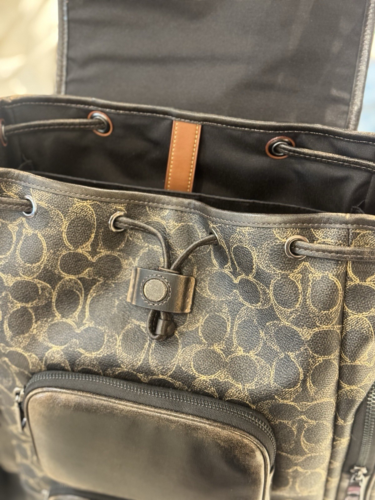 NWT Coach Finn Backpack In Loved Signature Canvas Gunmetal/Brown CDY56