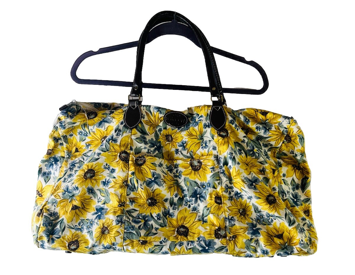 Vintage 90s Sunflower Floral Duffle Weekender Travel Bag
