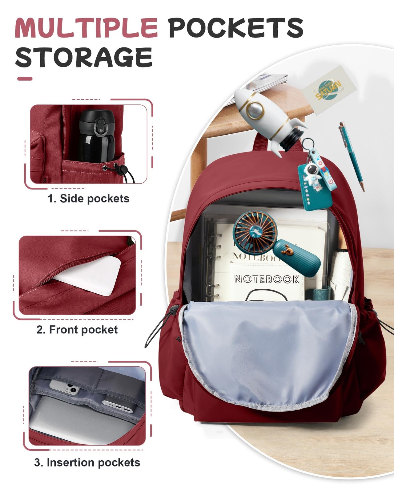 Red Lightweight Basic Backpack for High SchoolCollege Bookbag for WomensTrave…