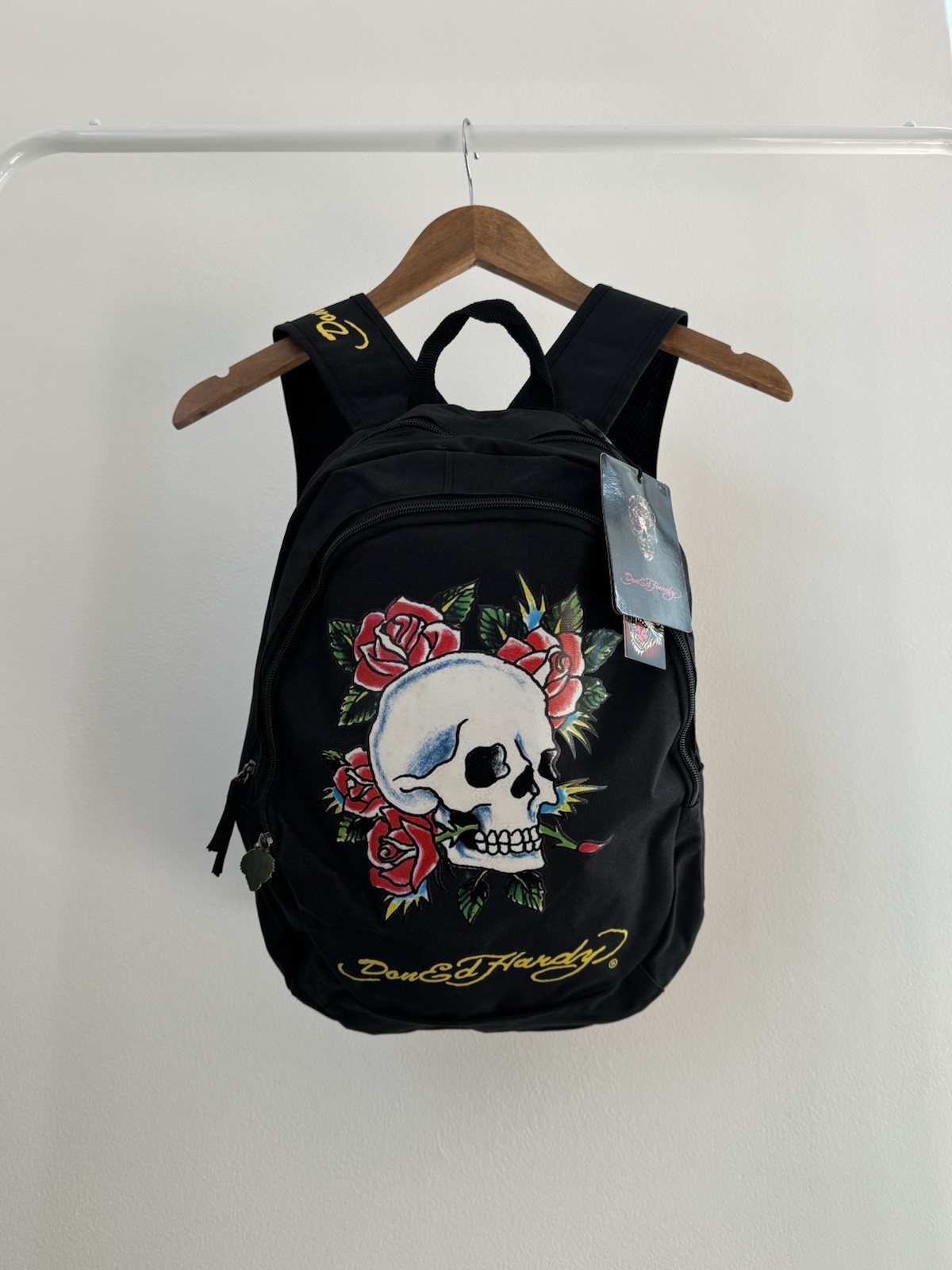 Vintage Don Ed Hardy Design Y2K Big Logo Black Backpack