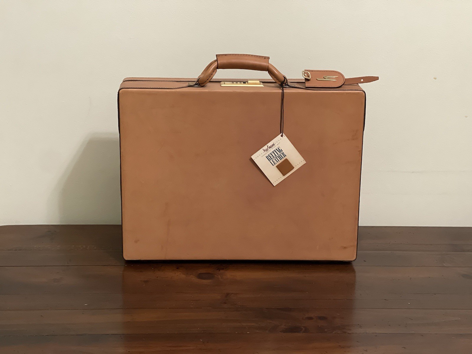 Hartmann Tan Leather Hard Side Wood Box Attaché Briefcase Super Rare NOS