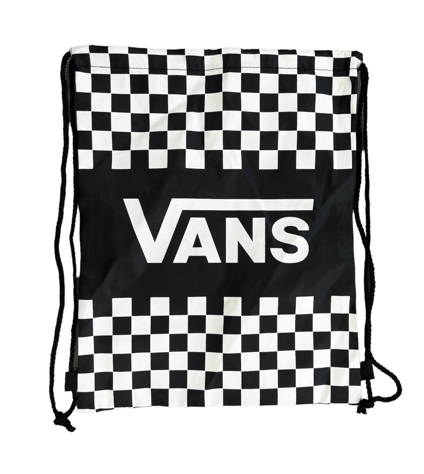 VANS BLACK AND WHITE CHECKERED DRAWSTRING BACKPACK BAG