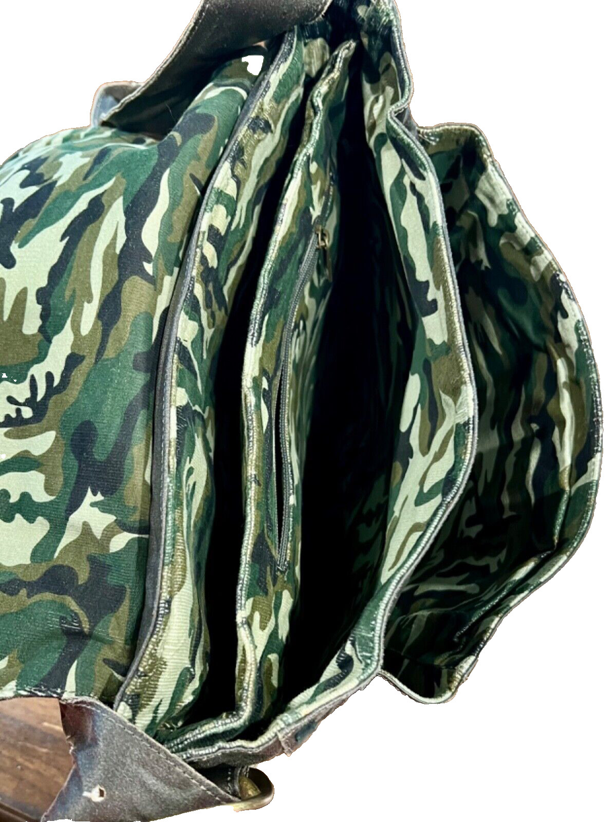 Messenger Shoulder Bag Canvas Faux Leather Flap with Camo Lining