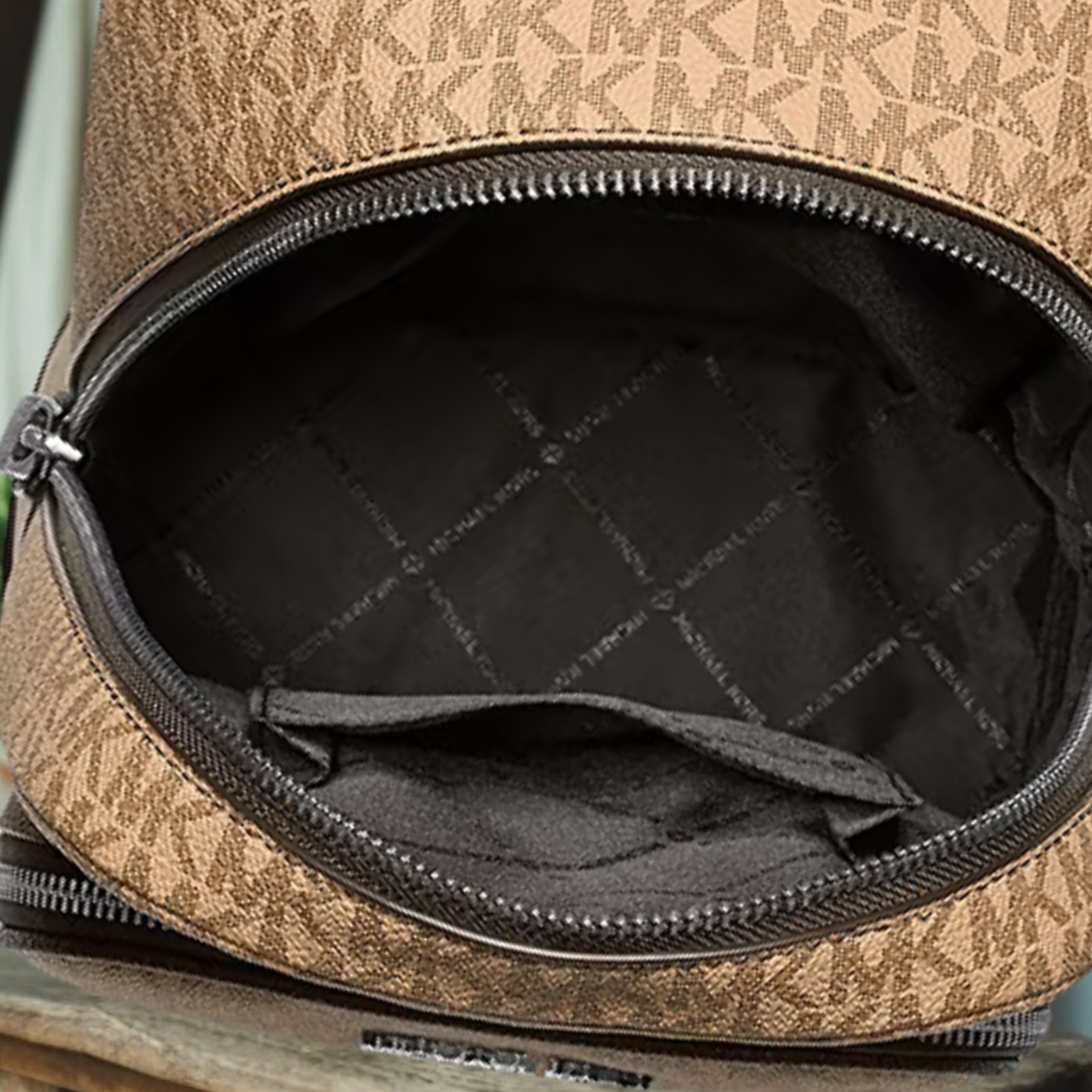 Michael Kors Cooper Men MK Logo Print Canvas Crossbody Sling Pack Bag Camel