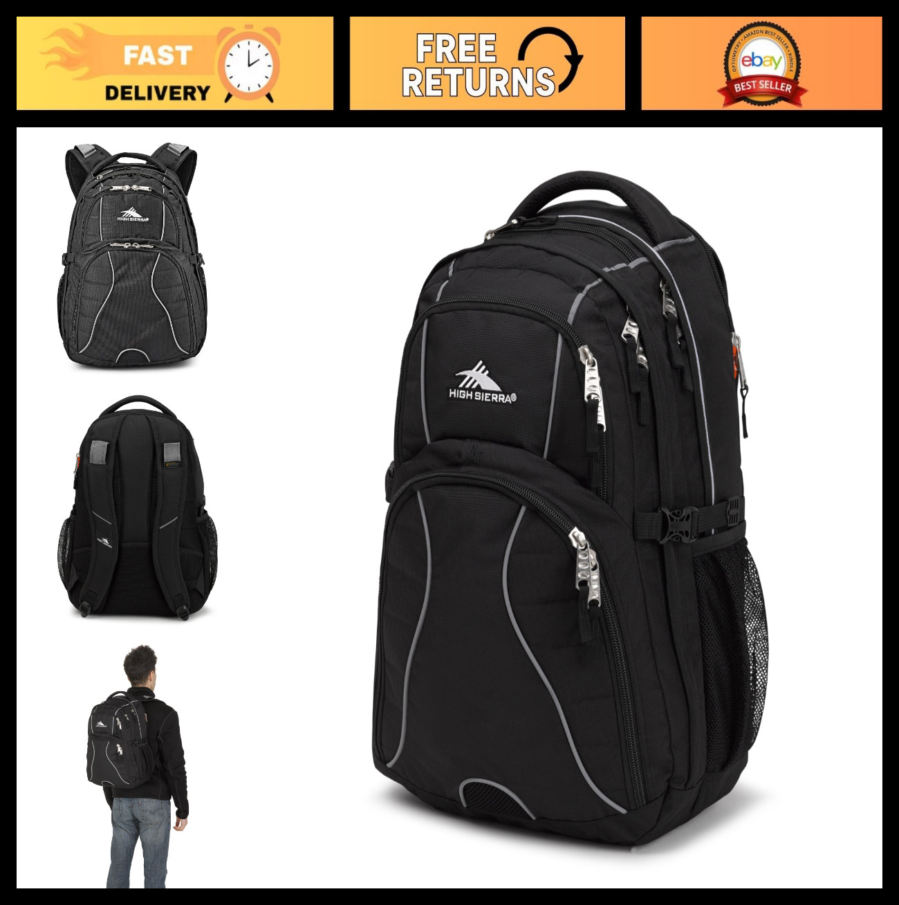 Versatile Black Laptop Backpack for School, Travel, Work – Fits Most 15″ Laptops