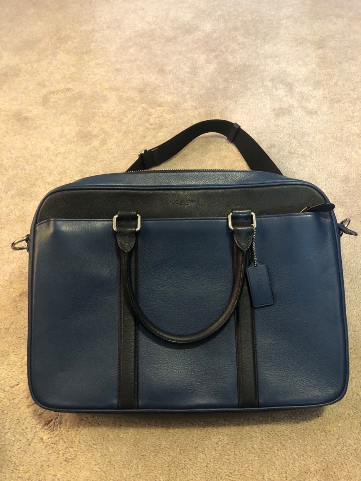 Coach Metropolitan Blue and Black Leather Computer Bag/Brief Case RARE EUC